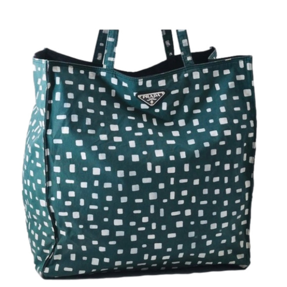 PRADA Emerald Green Large Nylon Tote Shoulder Bag Purse - Picture 1 of 15